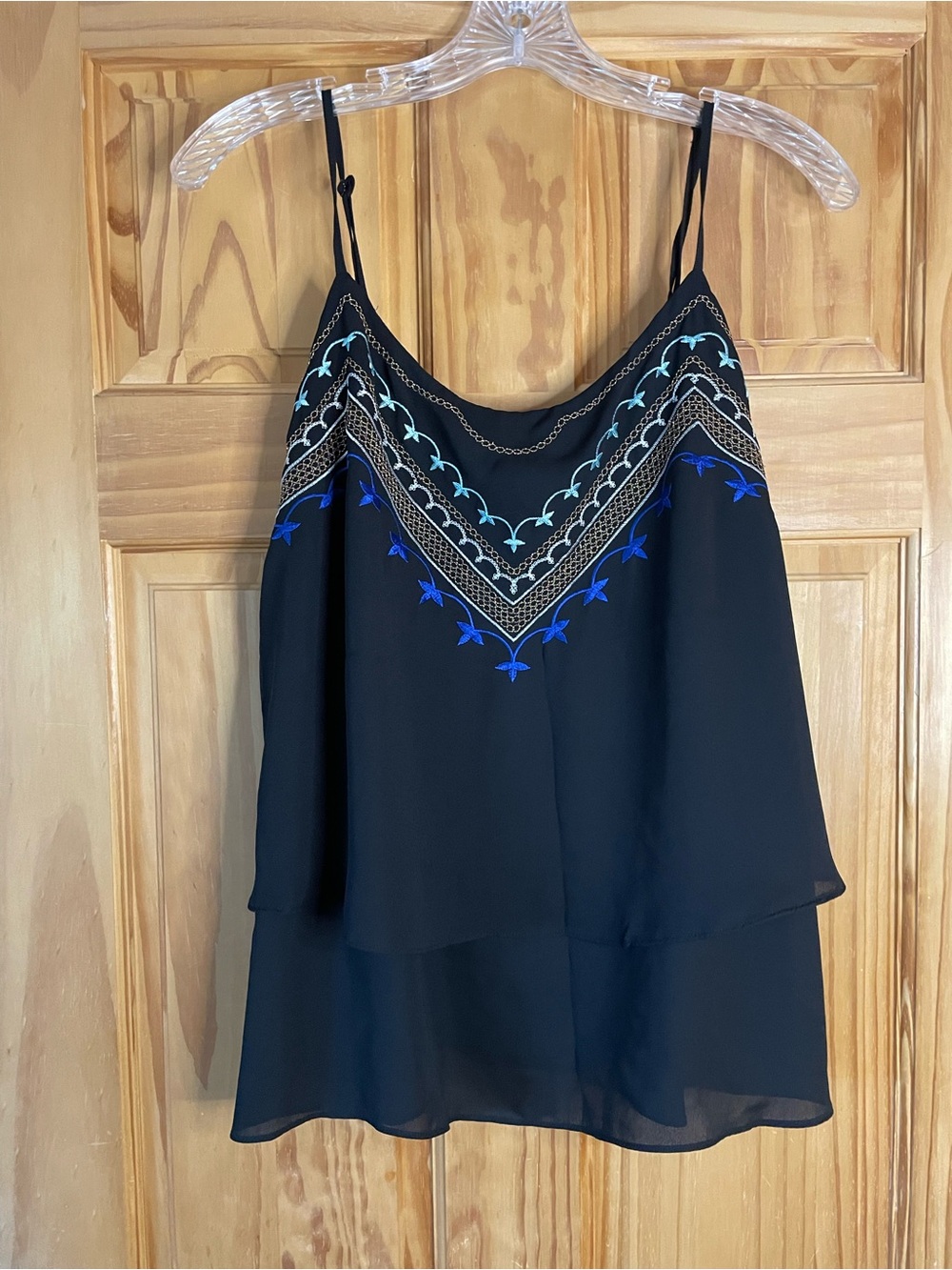 Apt. 9 Black Tiered Camisole with Blue & Aqua Embroidery